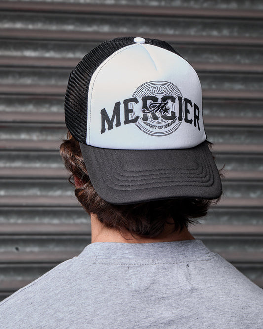 Mercier Skye crest black white trucker cap
