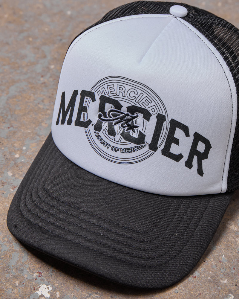 Mercier Skye crest black white trucker cap