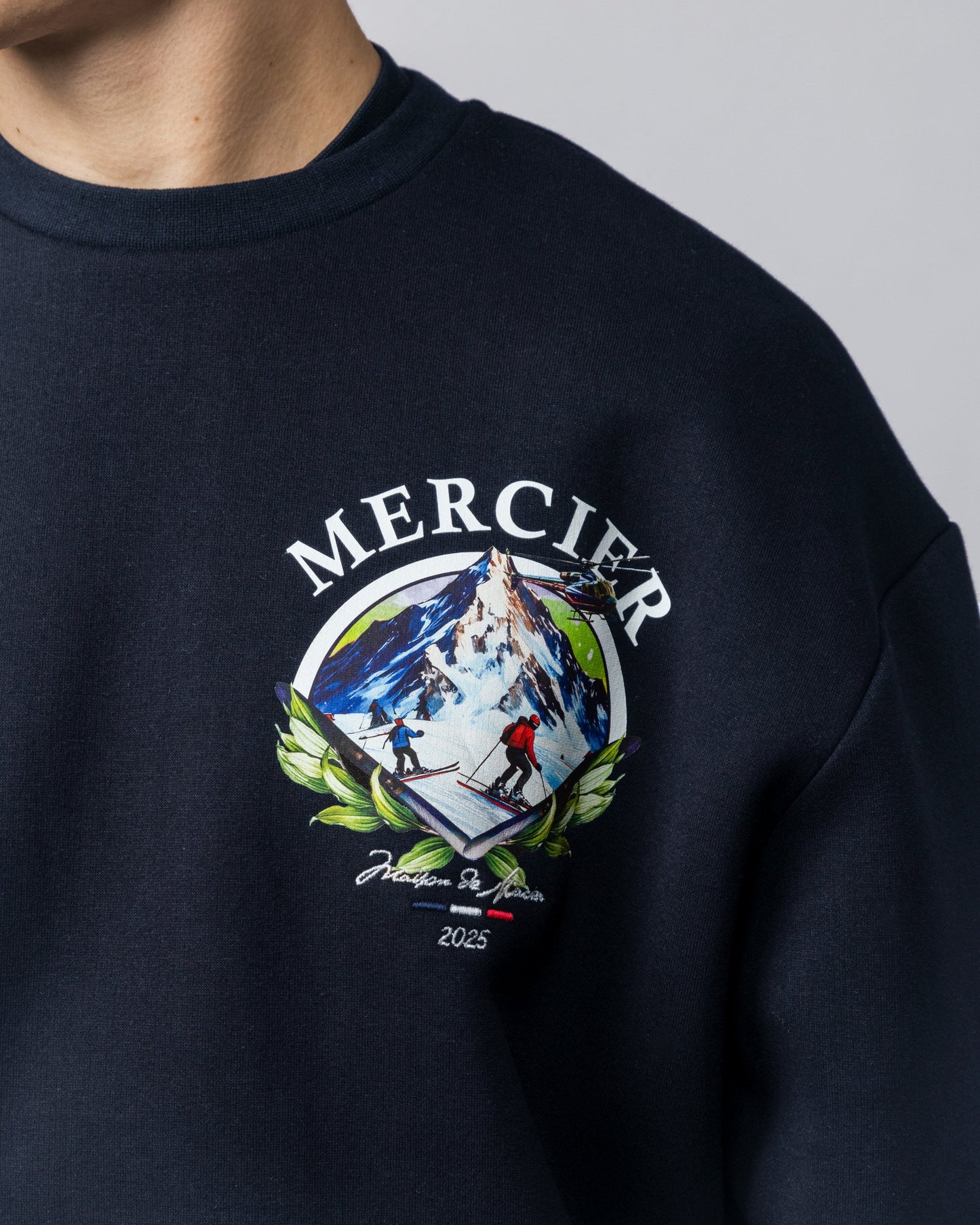 Mercier navy ski crew sweatshirt