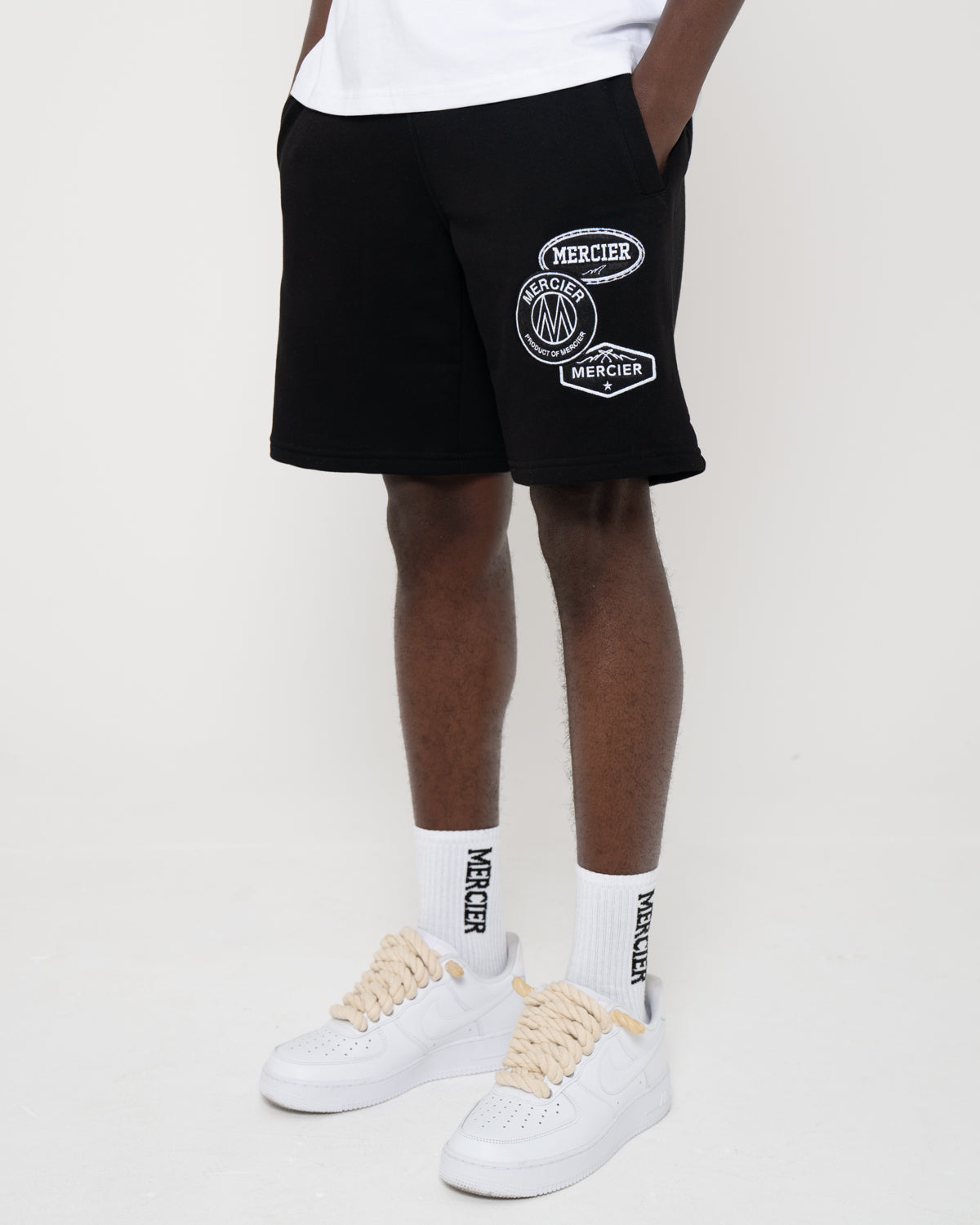 Mercier tonal badge black shorts