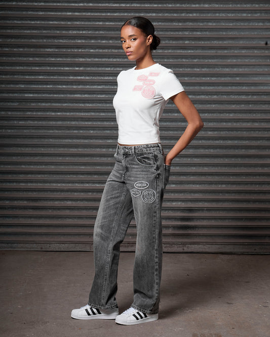 Mercier women's grey OG denim stitch badge jeans