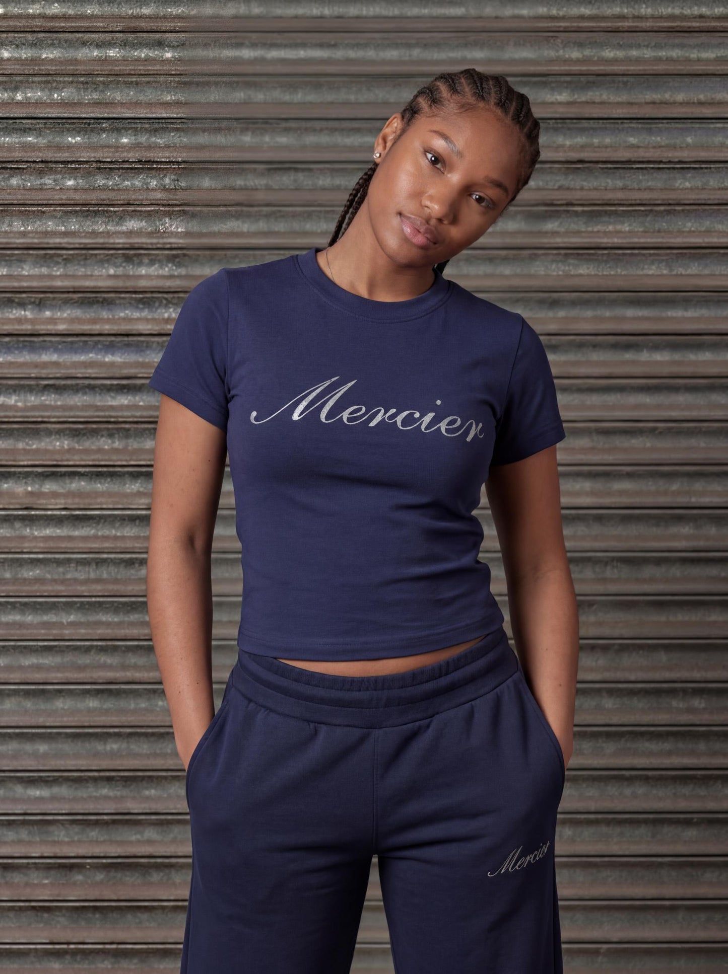Mercier women's navy OG badge fitted t-shirt