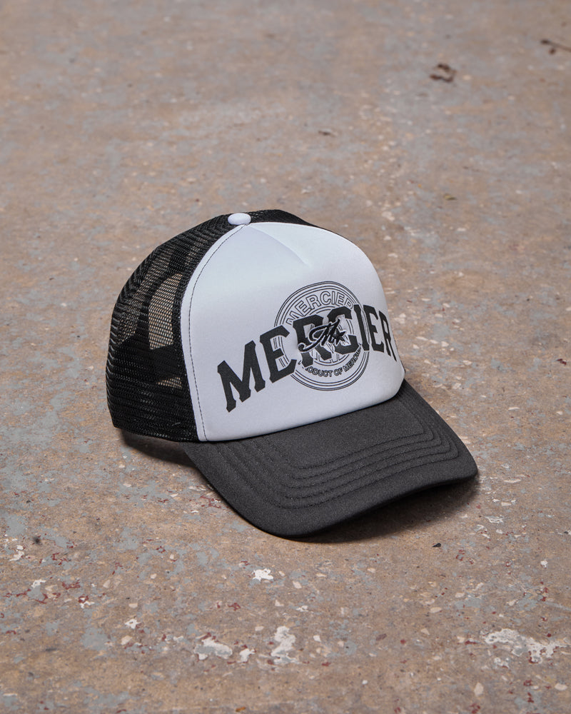 Mercier Skye crest black white trucker cap