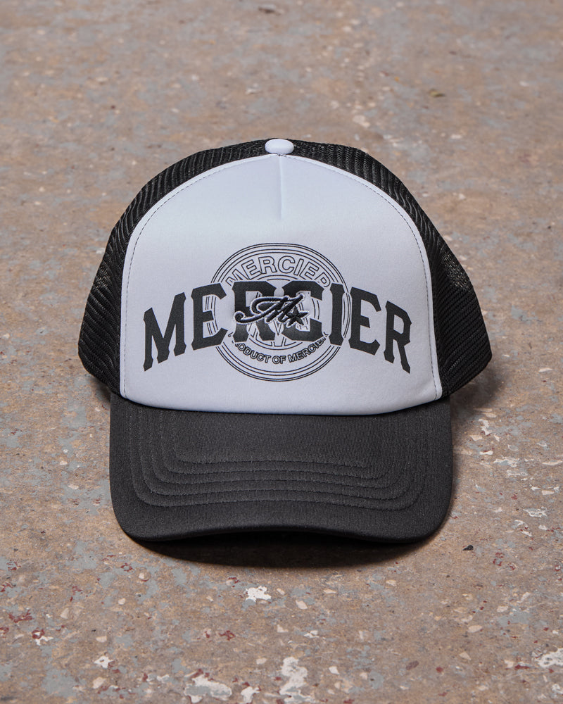 Mercier Skye crest black white trucker cap