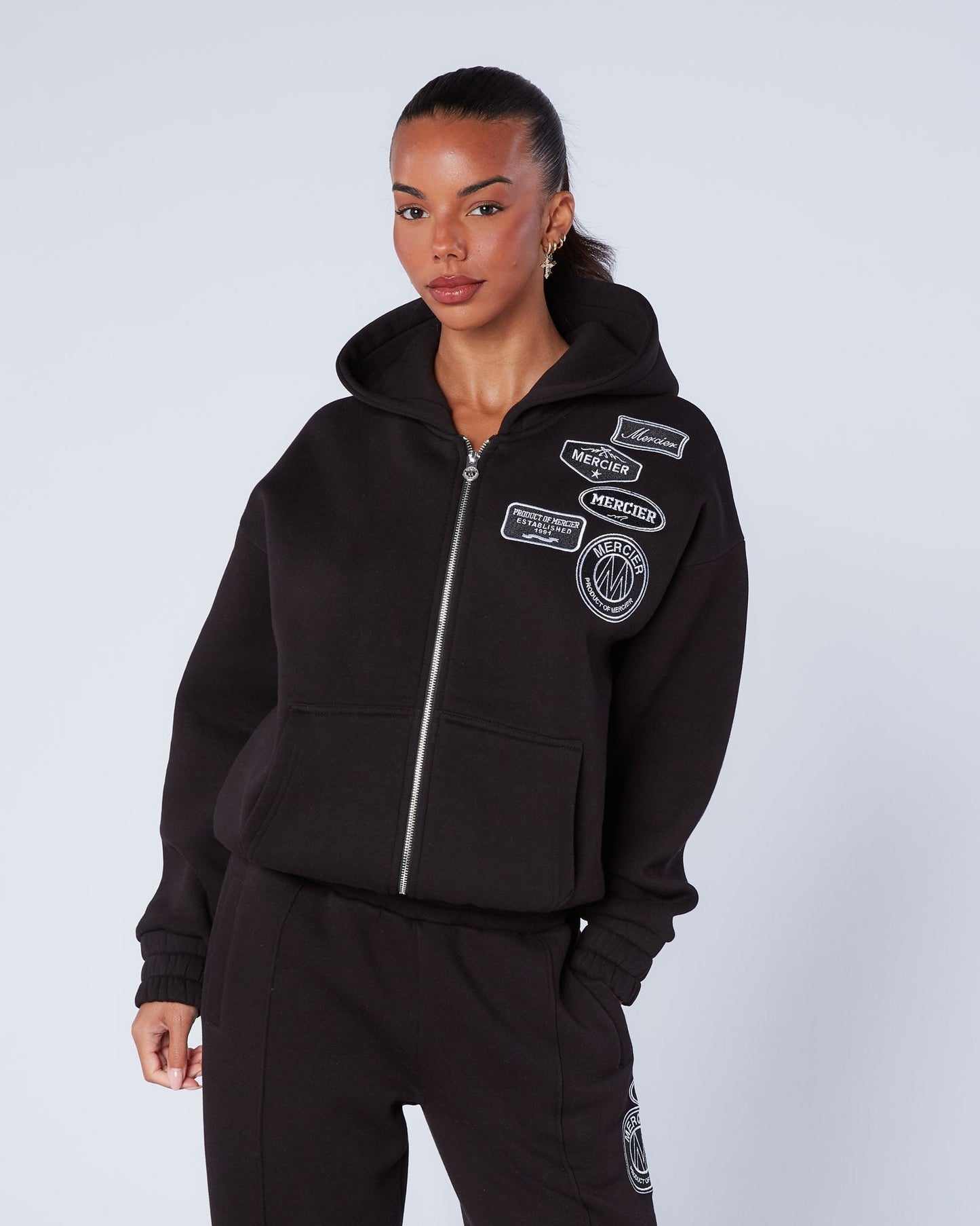 Mercier Women's Black Mono Badge Balloon Hoodie