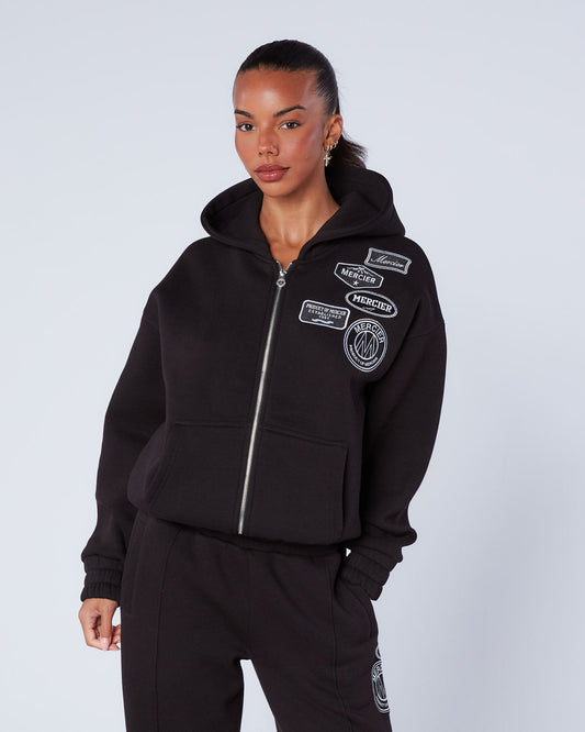 Mercier Women's Black Mono Badge Balloon Hoodie