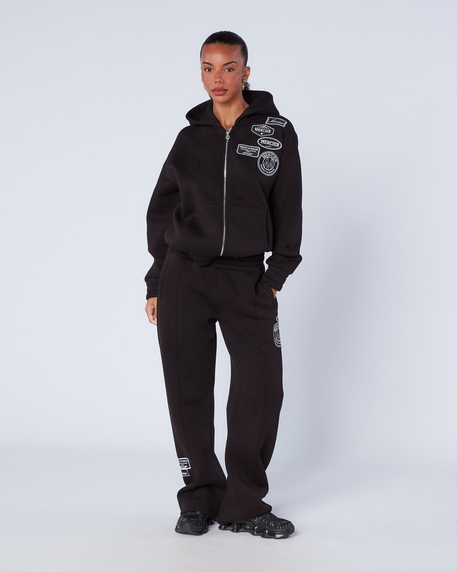 Mercier Women's Black Mono Badge Balloon Hoodie