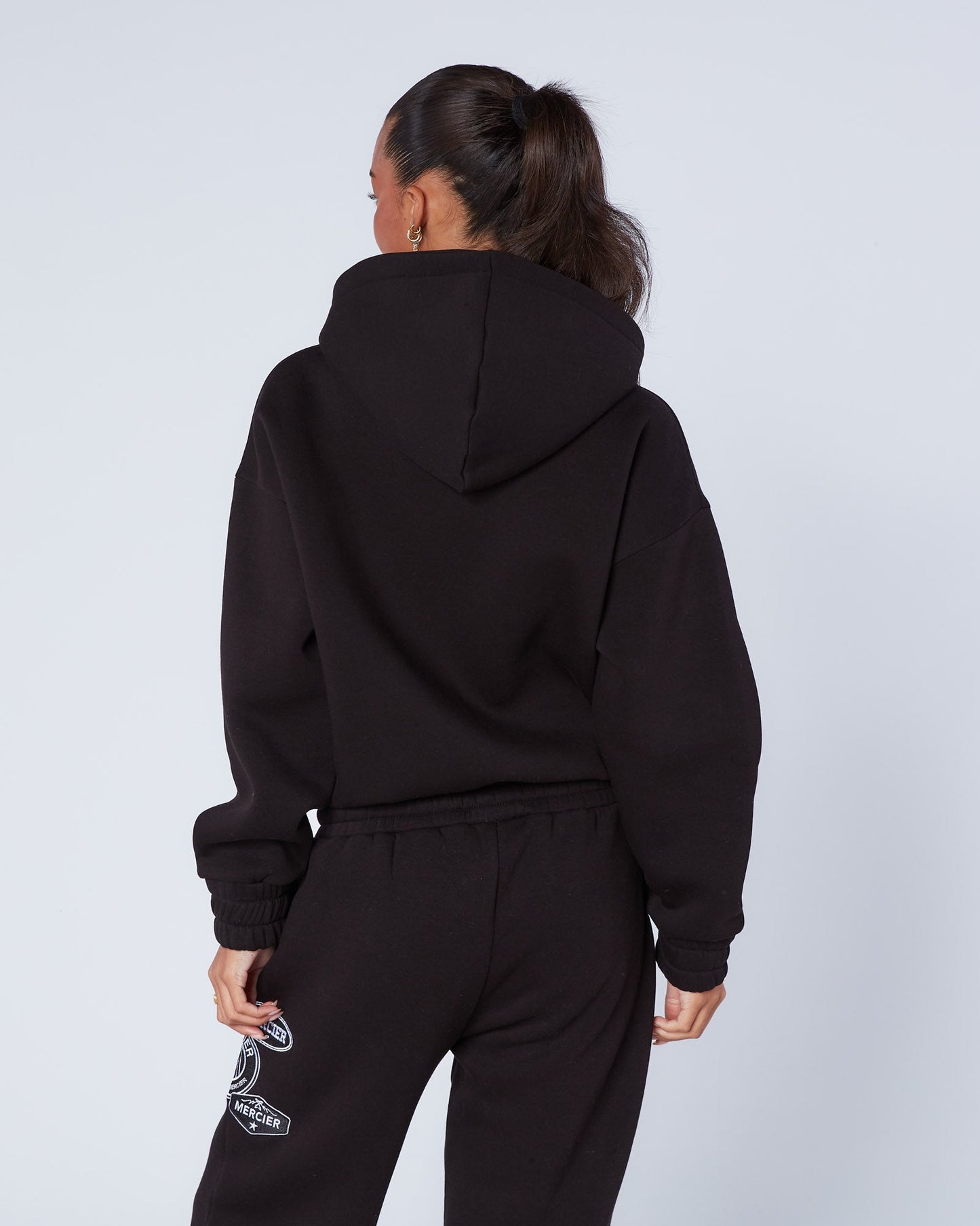 Mercier Women's Black Mono Badge Balloon Hoodie