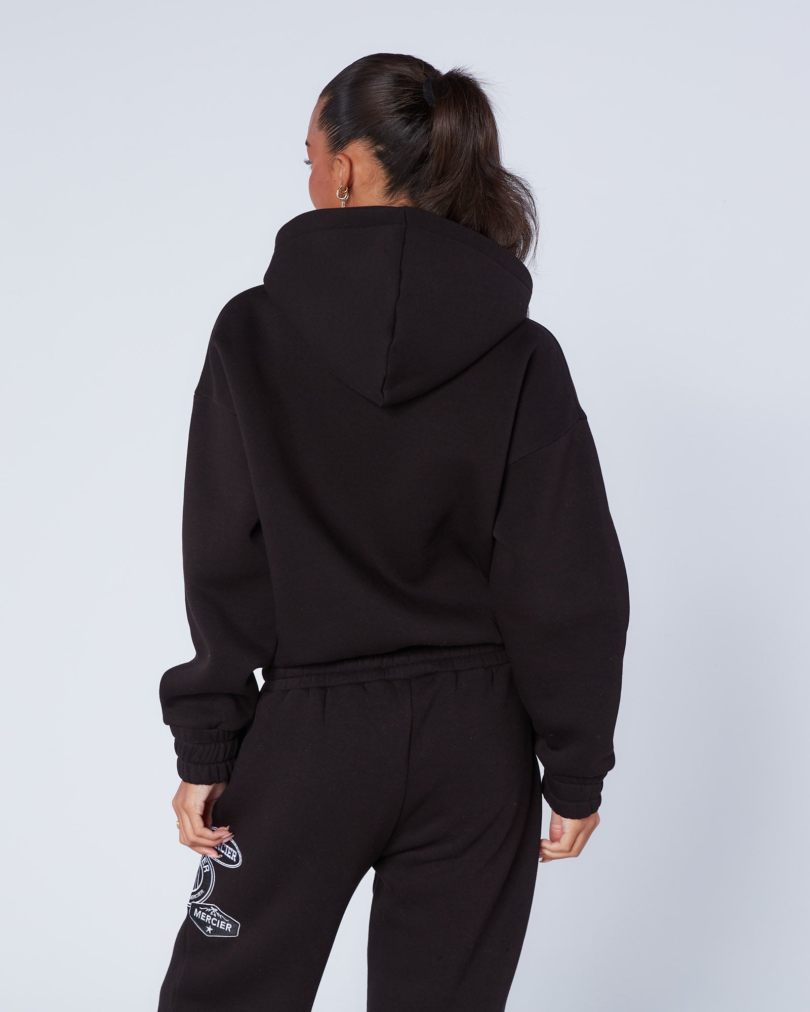Mercier Women's Black Mono Badge Balloon Hoodie