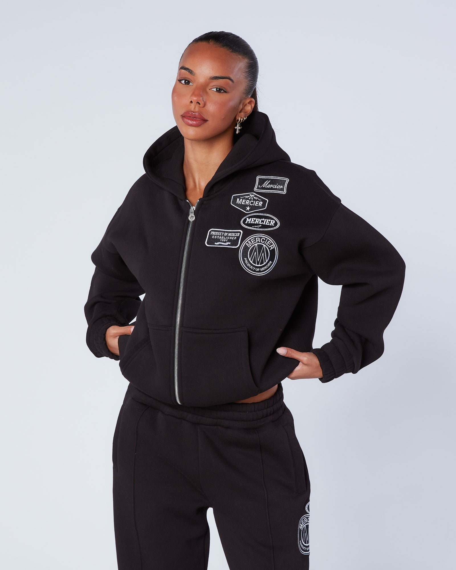 Mercier Women's Black Mono Badge Balloon Hoodie