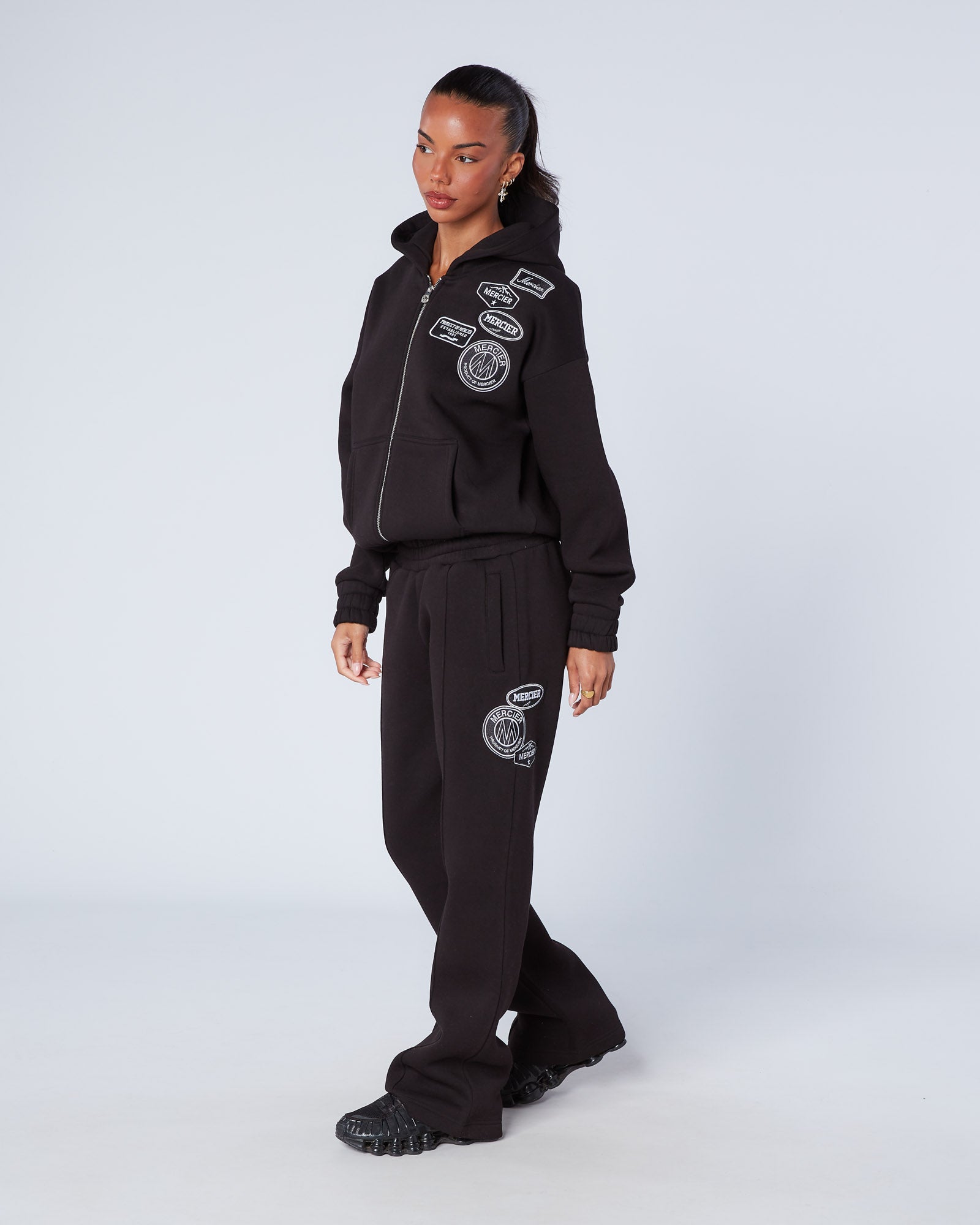 Mercier Women's Black Mono Badge Balloon Hoodie