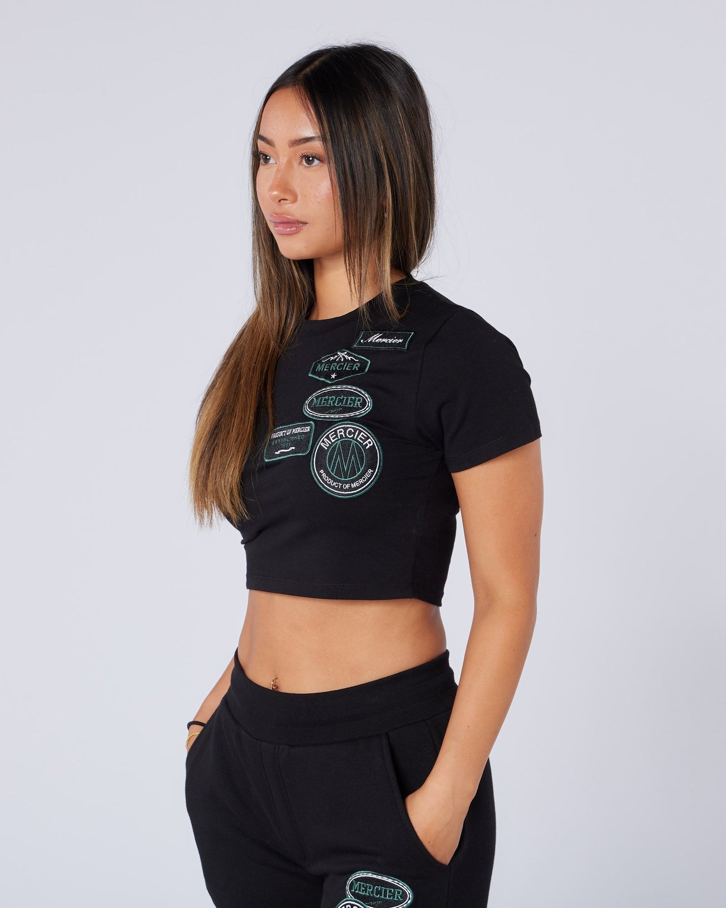 Mercier Women's Black Two Tone Baby Tee