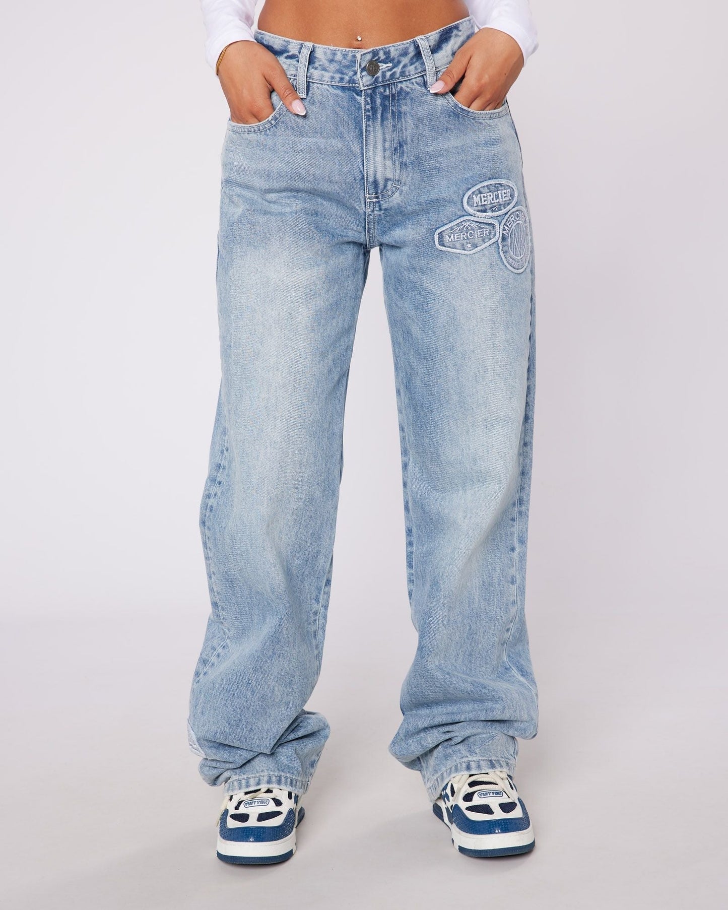 Mercier Women's Blue Denim Stitch Badge Jeans