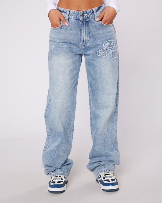 Mercier Women's Blue Denim Stitch Badge Jeans