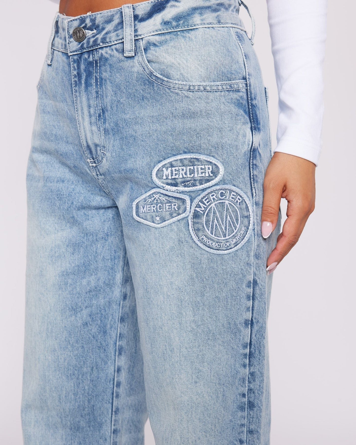 Mercier Women's Blue Denim Stitch Badge Jeans