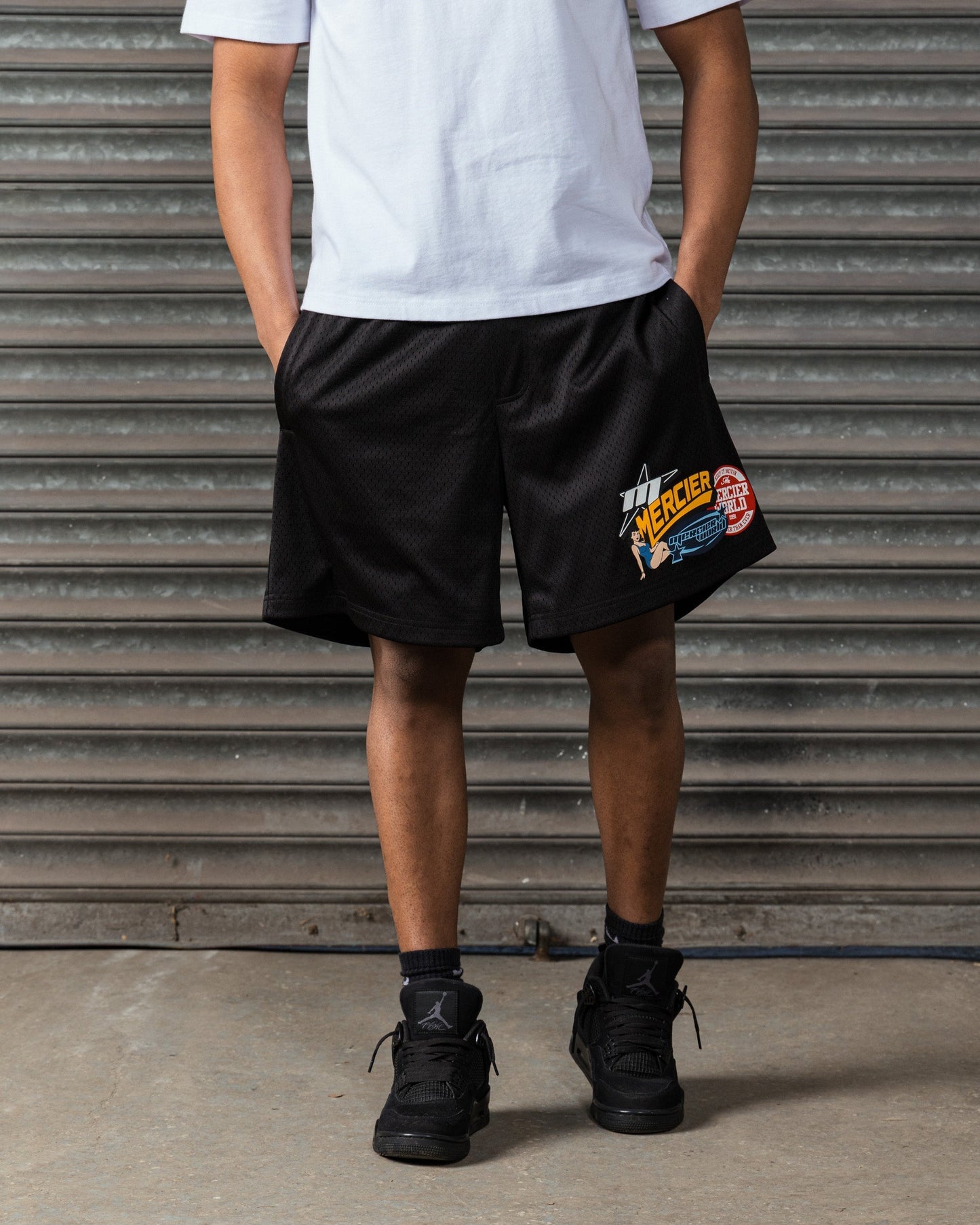 Mercier black Pin Up Airtex badge shorts