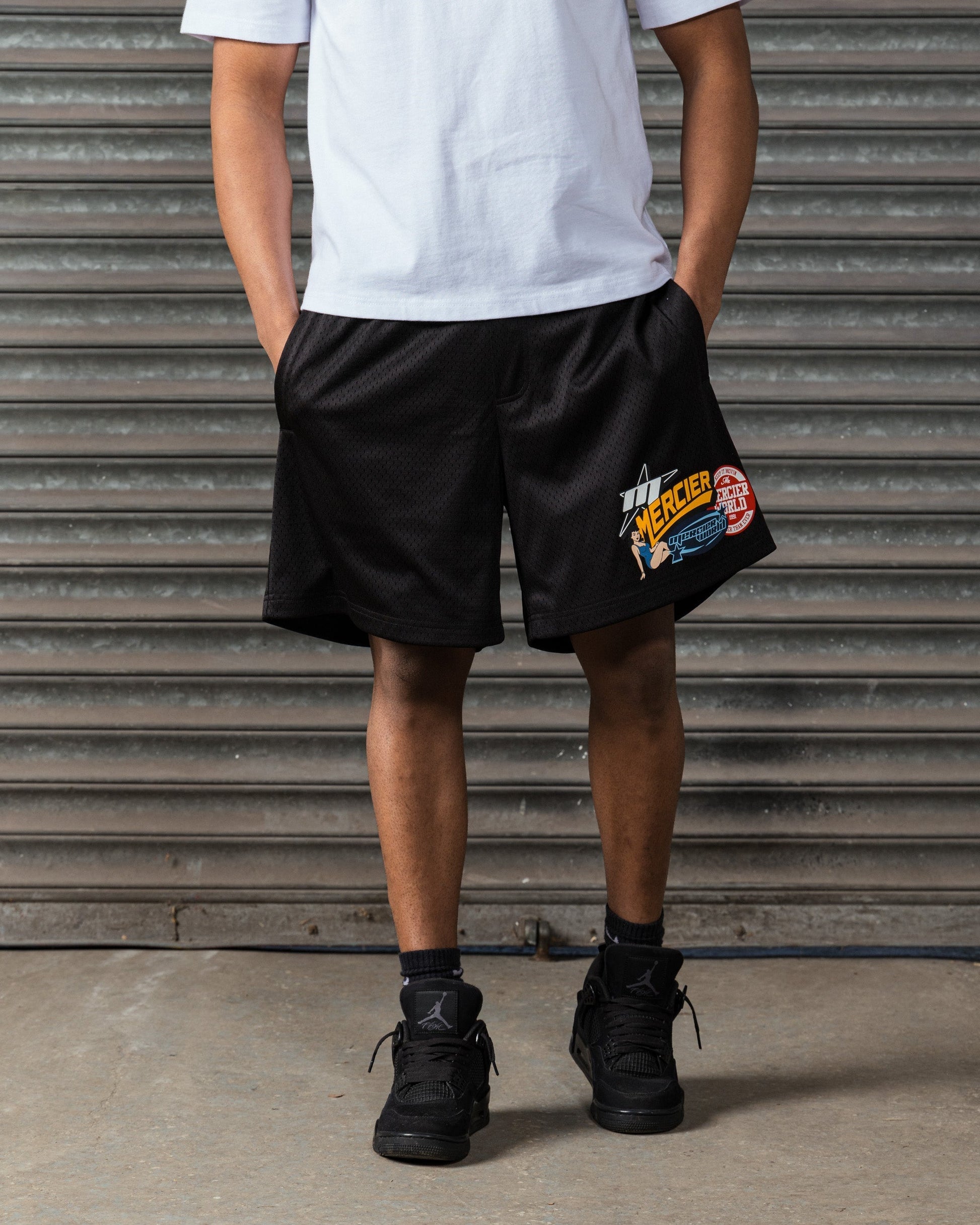 Mercier black Pin Up Airtex badge shorts