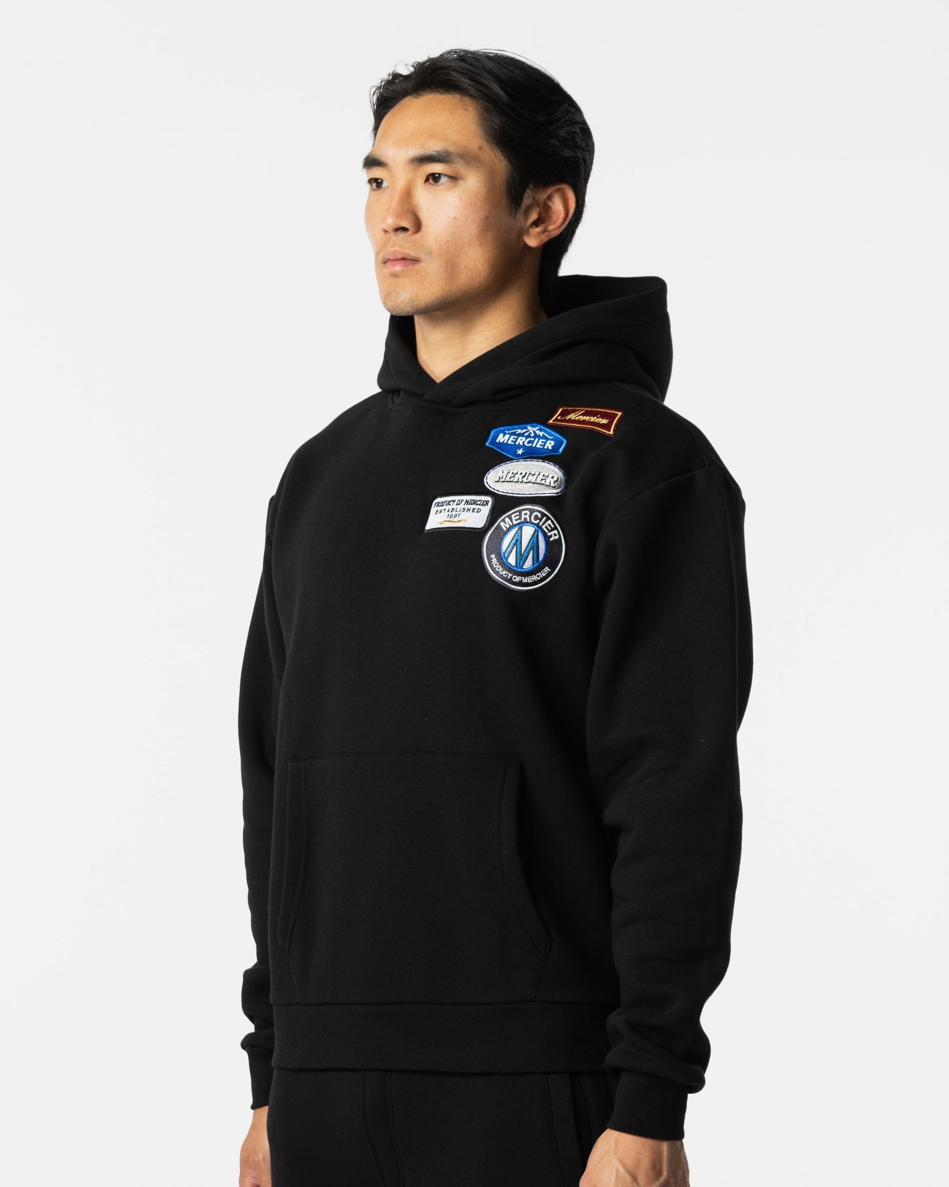 Mercier black relaxed OG badge hoodie