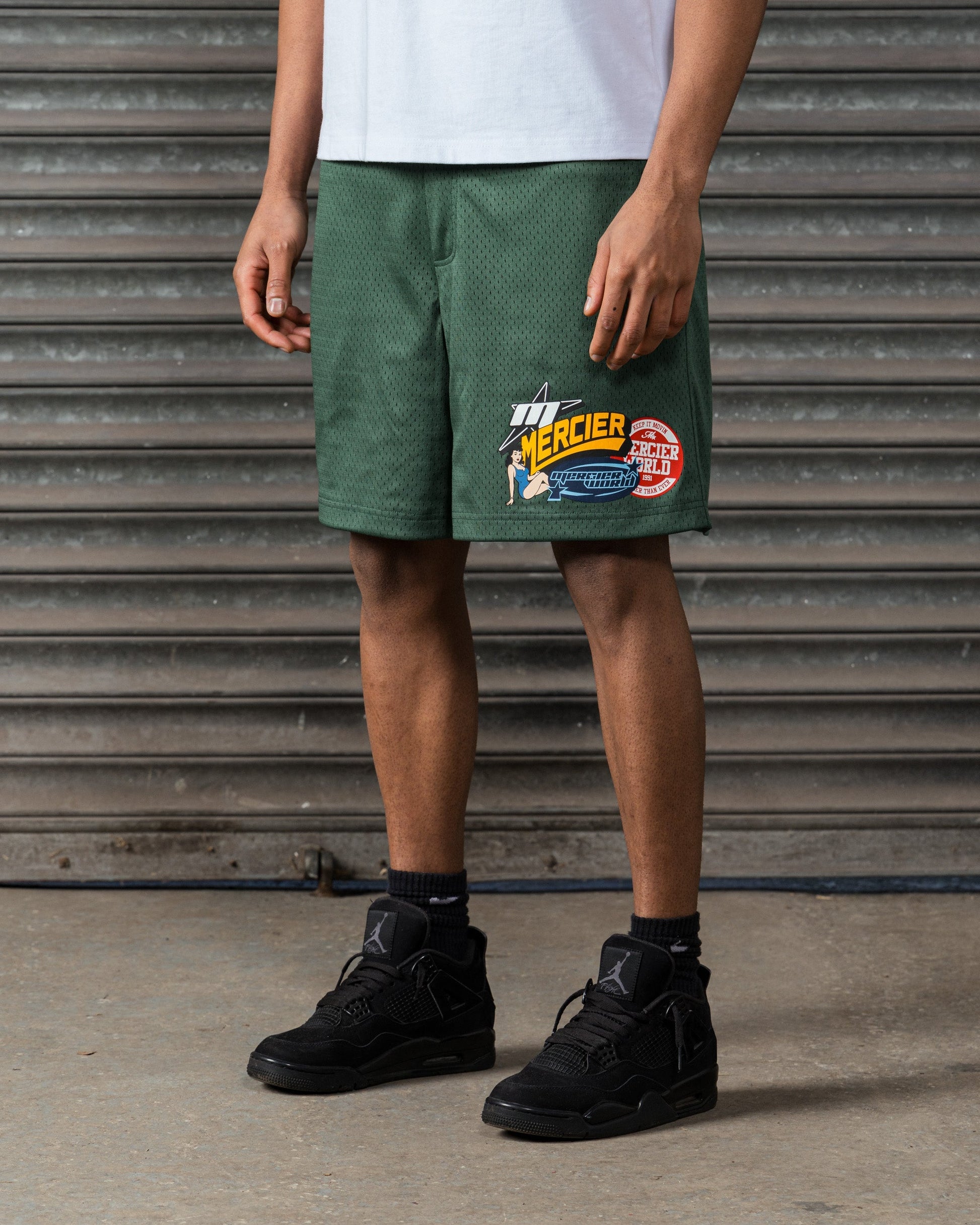 Mercier green Pin Up Airtex badge shorts
