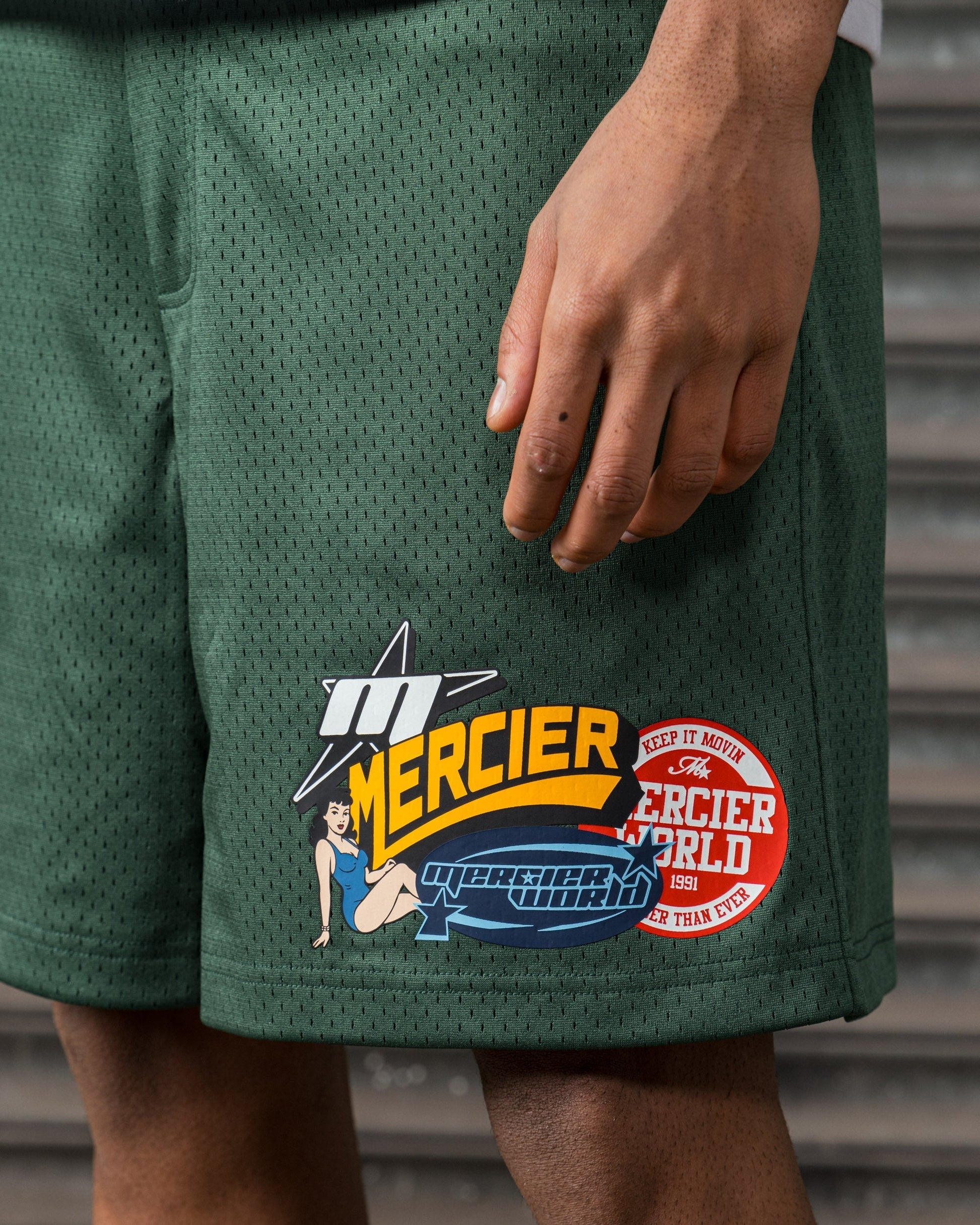 Mercier green Pin Up Airtex badge shorts