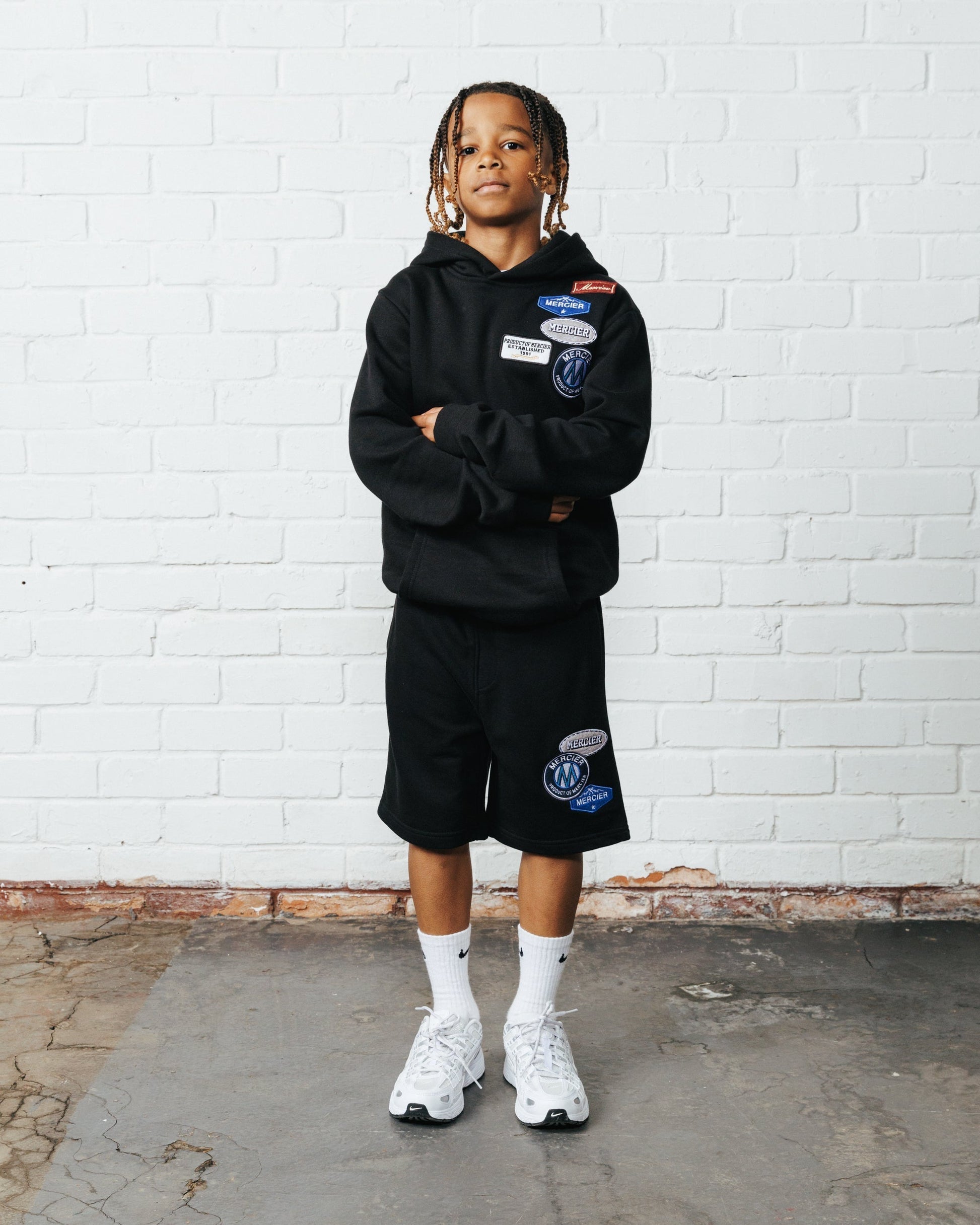 Mercier junior black OG badge shorts