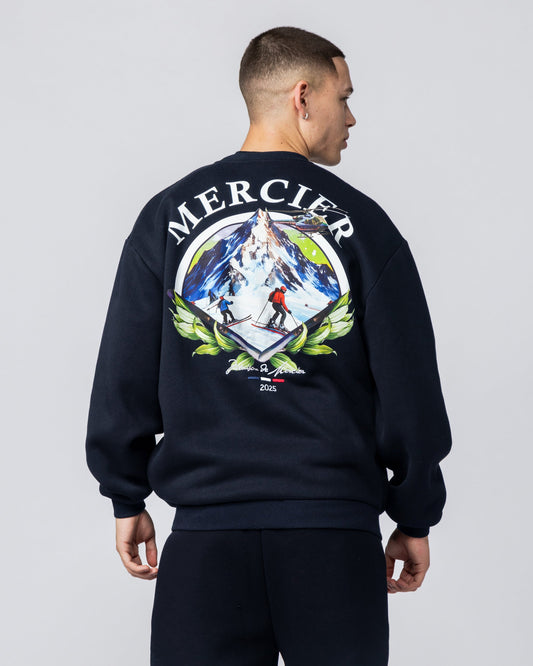 Mercier navy ski crew sweatshirt