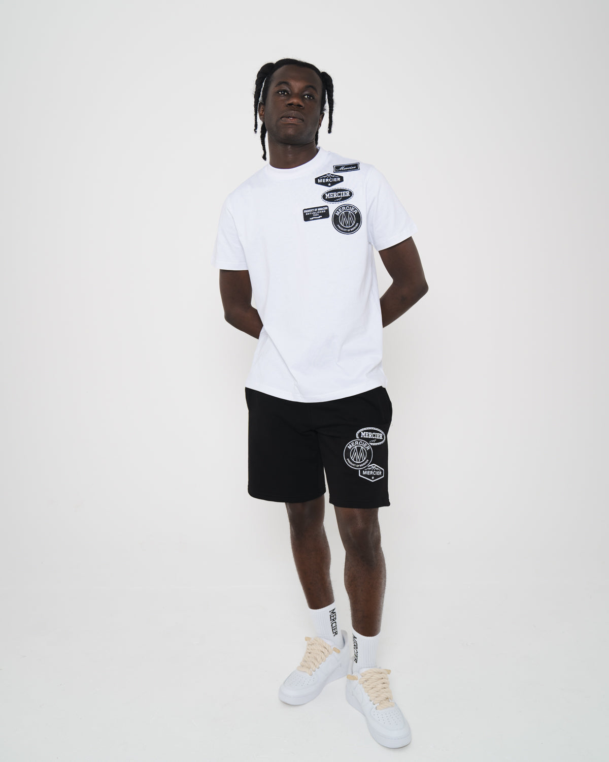 Mercier tonal badge black shorts
