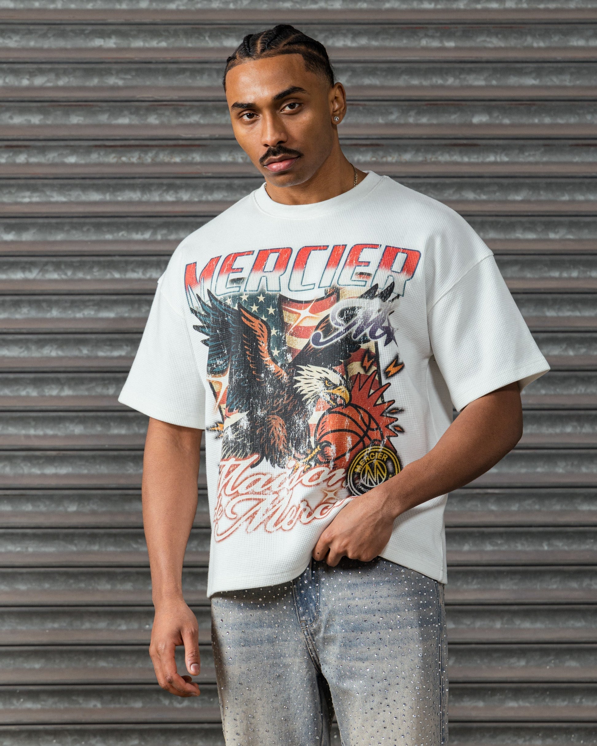 Mercier white Eagle waffle t-shirt