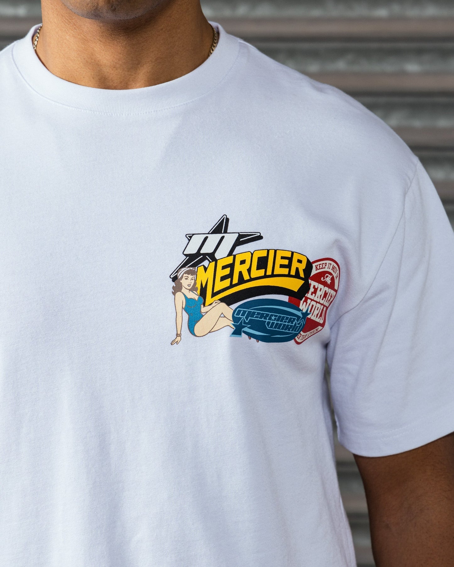 Mercier white Pin Up badge t-shirt
