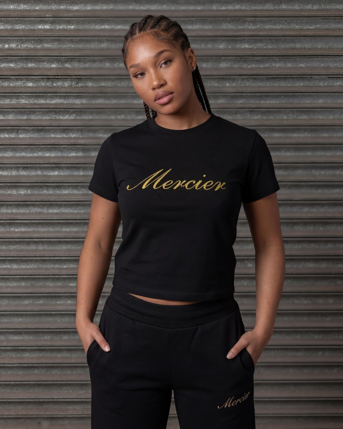Mercier women's black OG badge fitted t-shirt