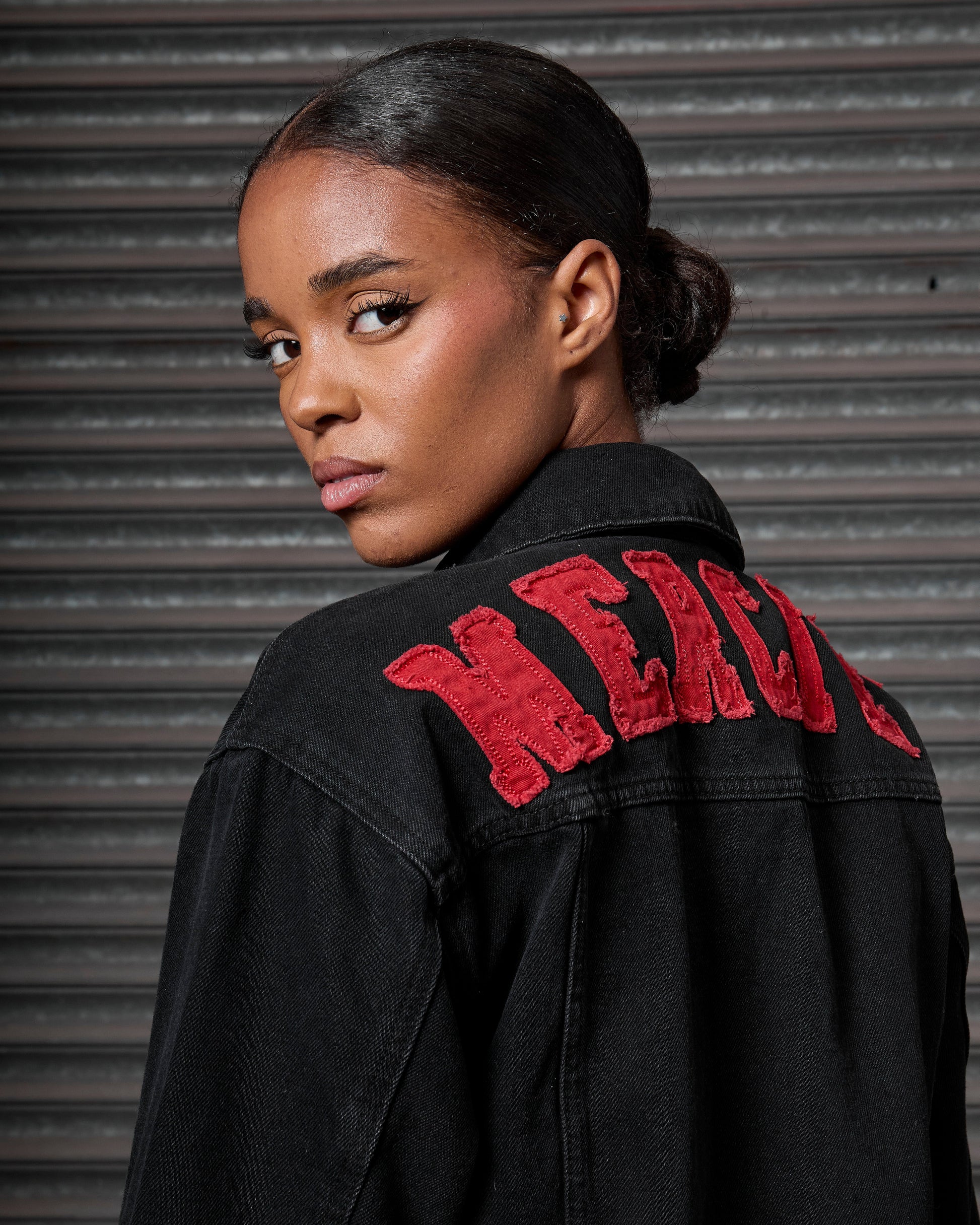 Mercier women's black red denim jacket