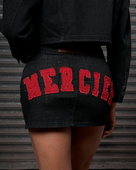 Mercier women's black red denim skirt