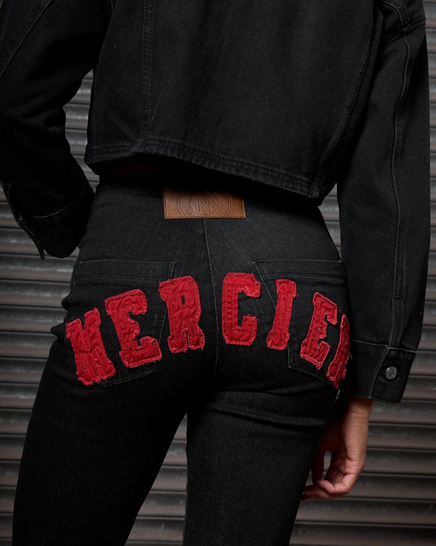 Mercier women's black red high waist denim jeans