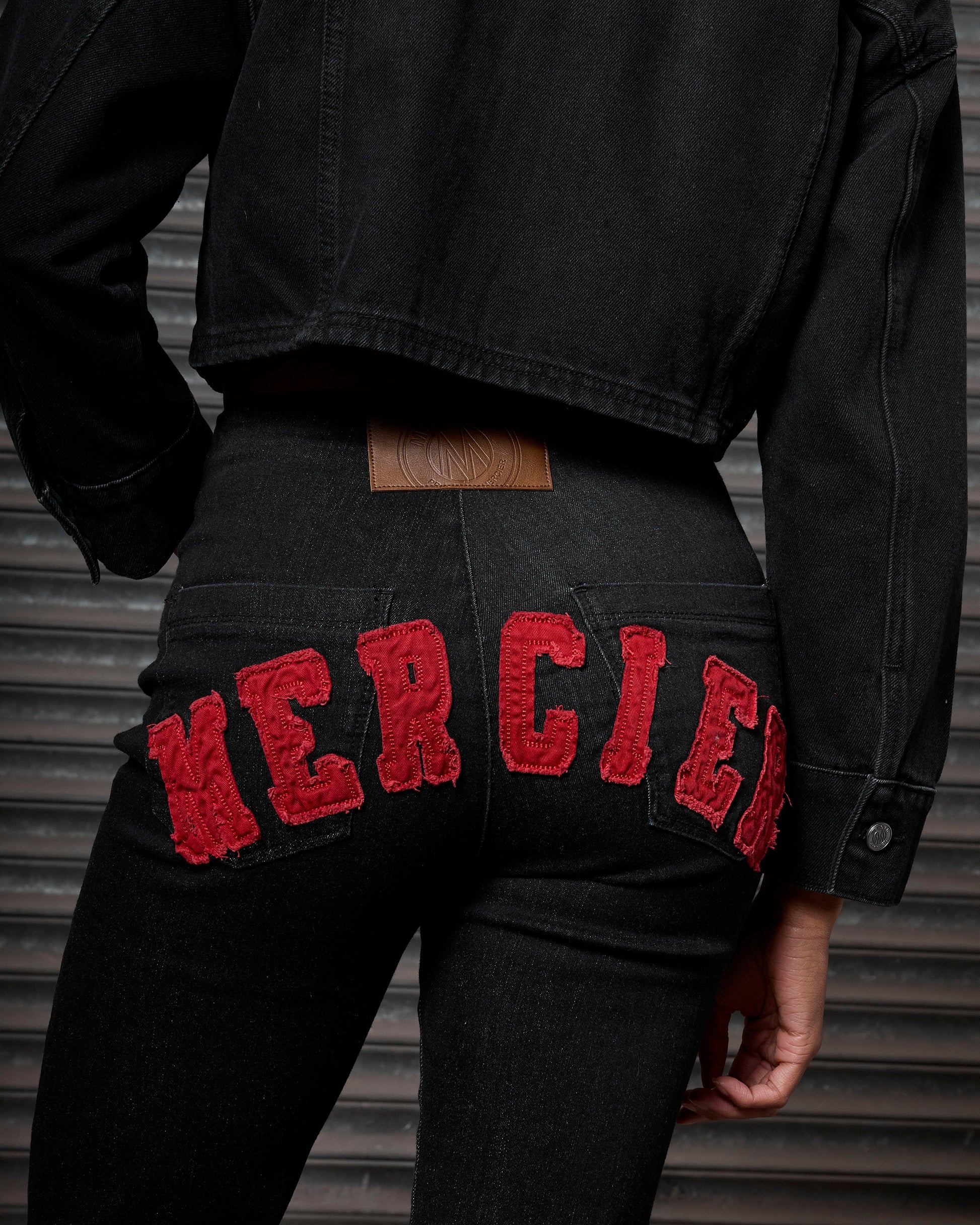 Mercier women's black red high waist denim jeans