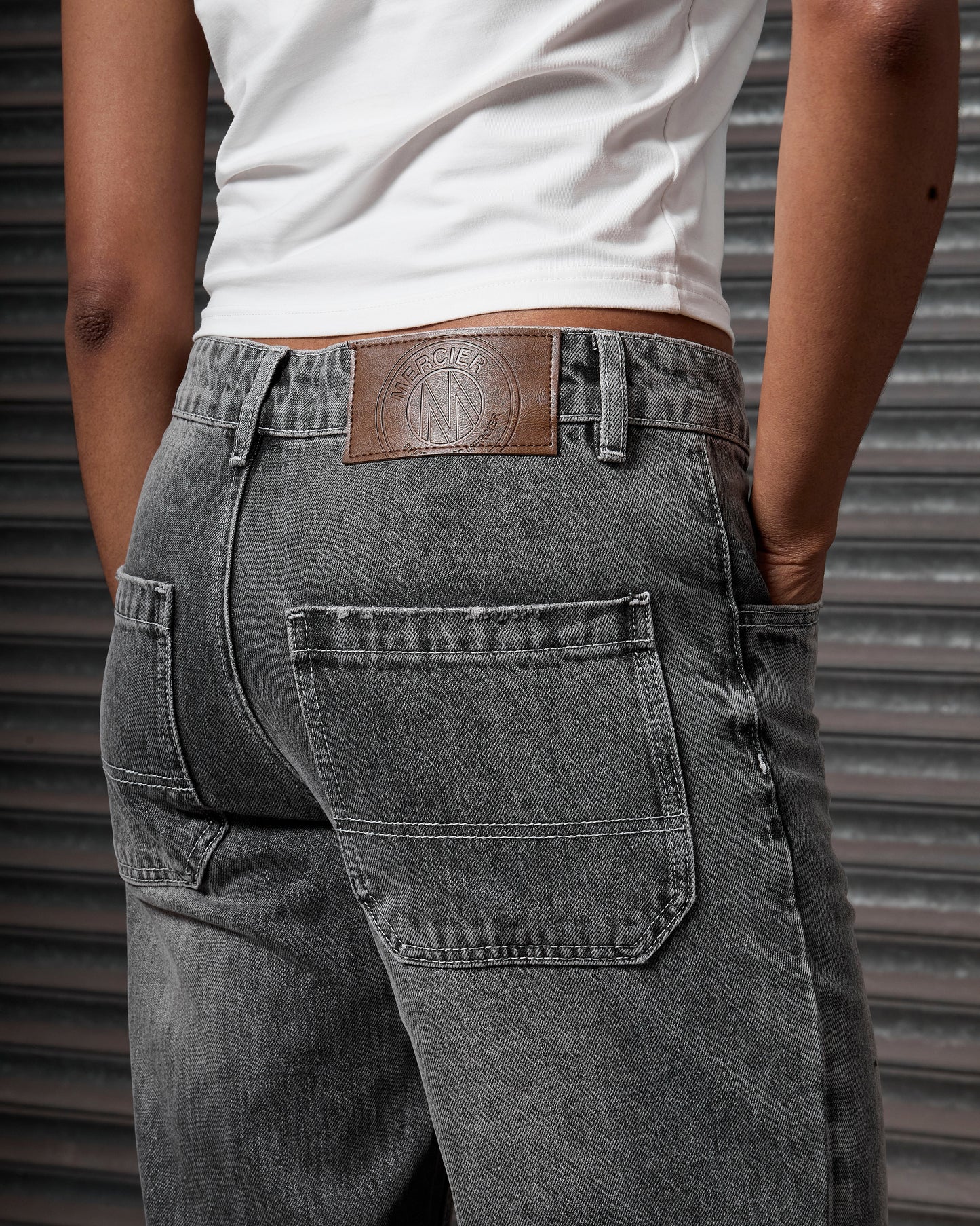 Mercier women's grey OG denim stitch badge jeans