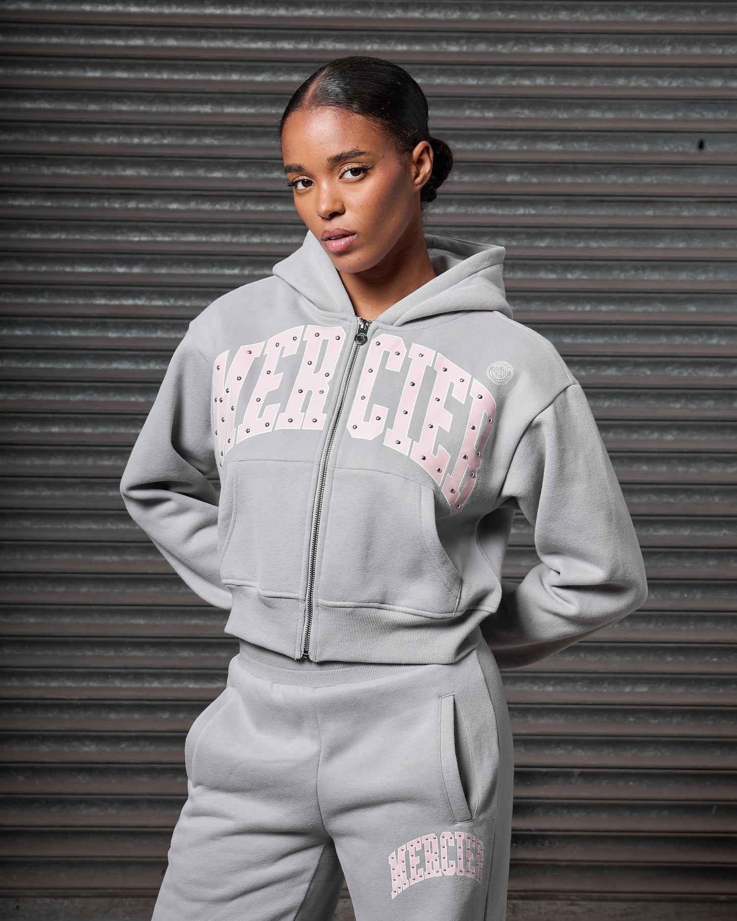 Mercier women's grey studded hoodie