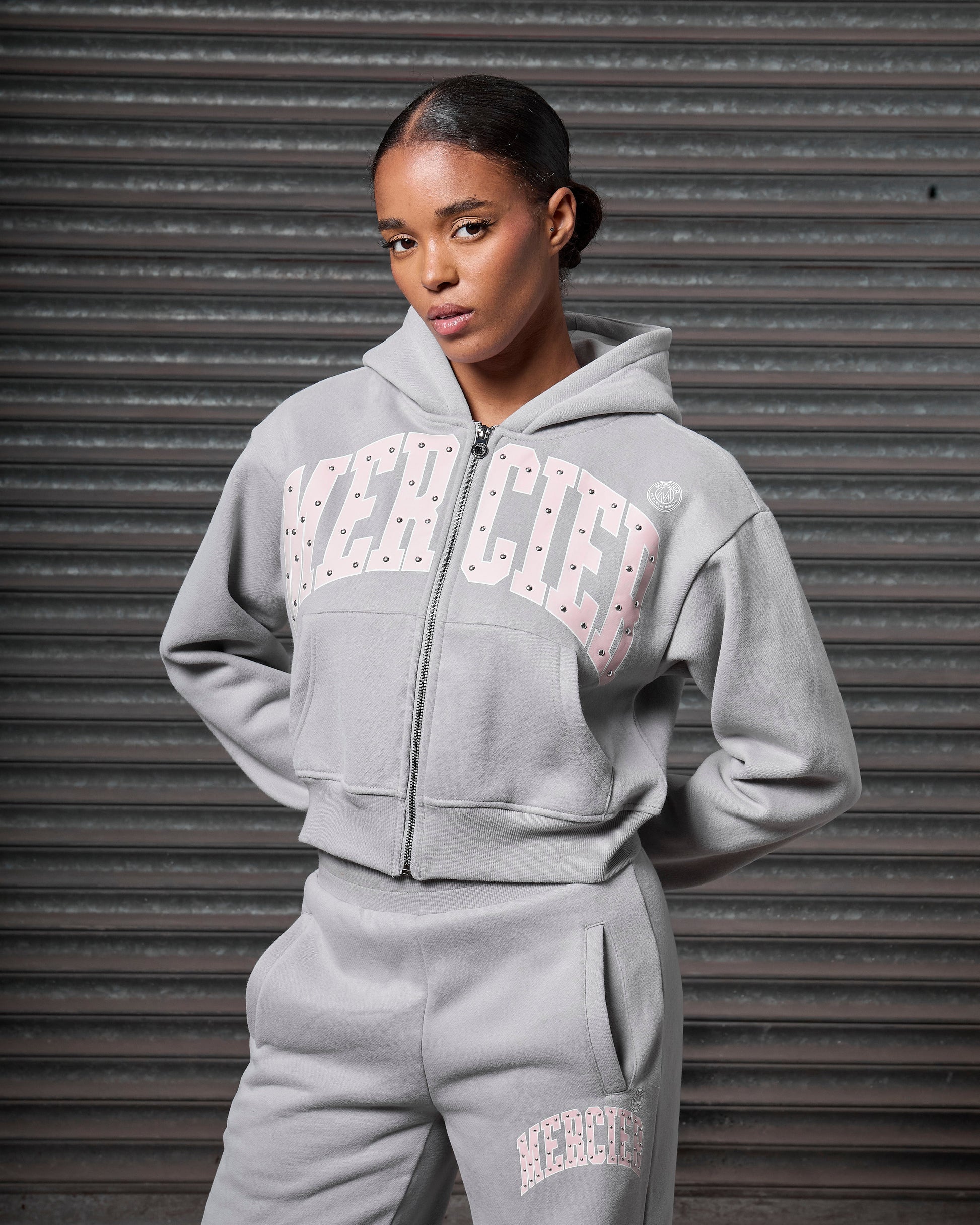 Mercier women's grey studded hoodie