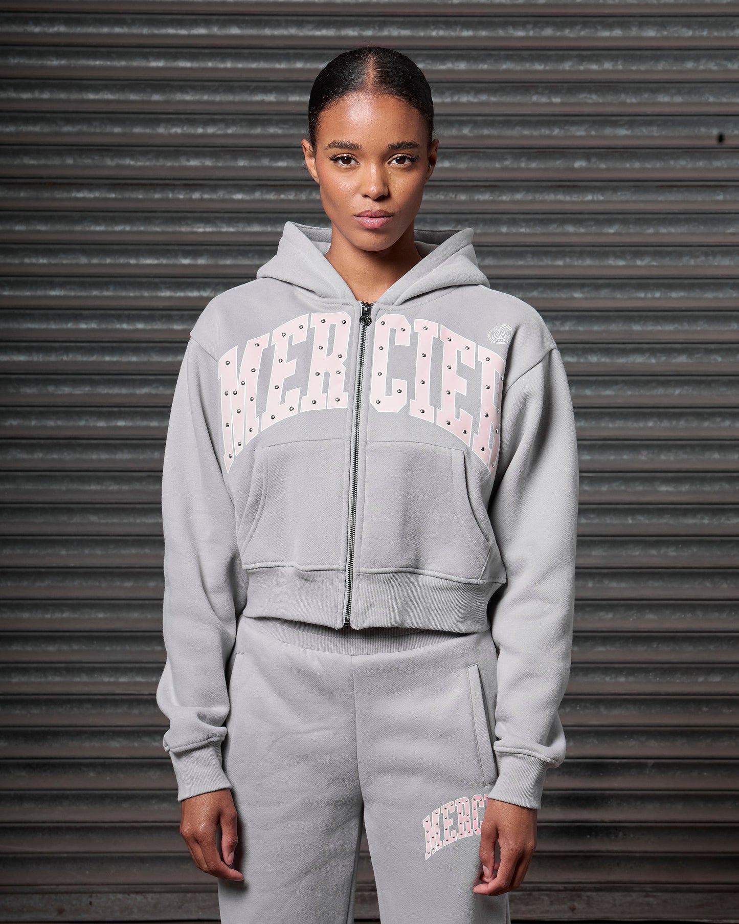 Mercier women's grey studded hoodie