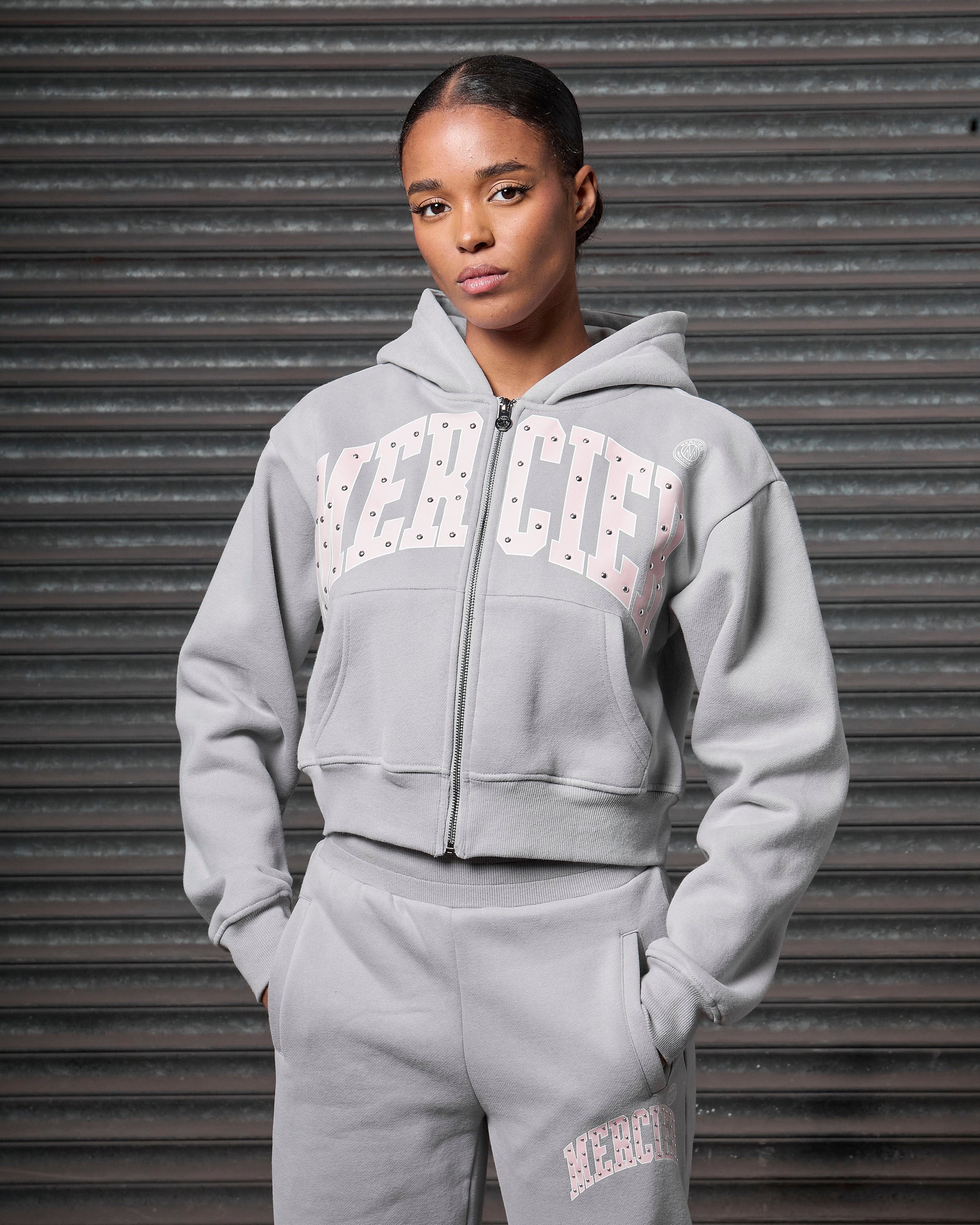 Mercier women's grey studded hoodie