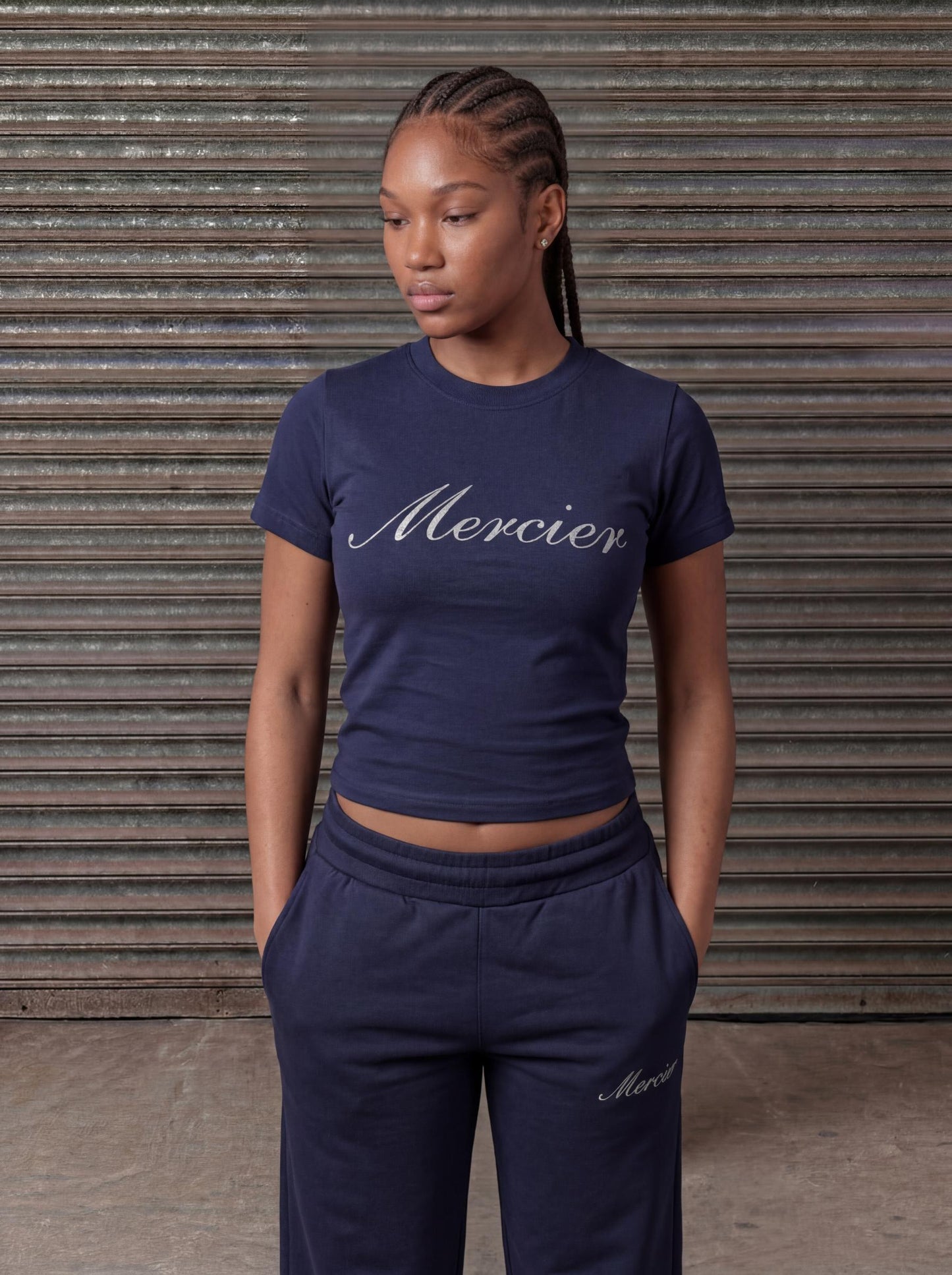 Mercier women's navy OG badge fitted t-shirt