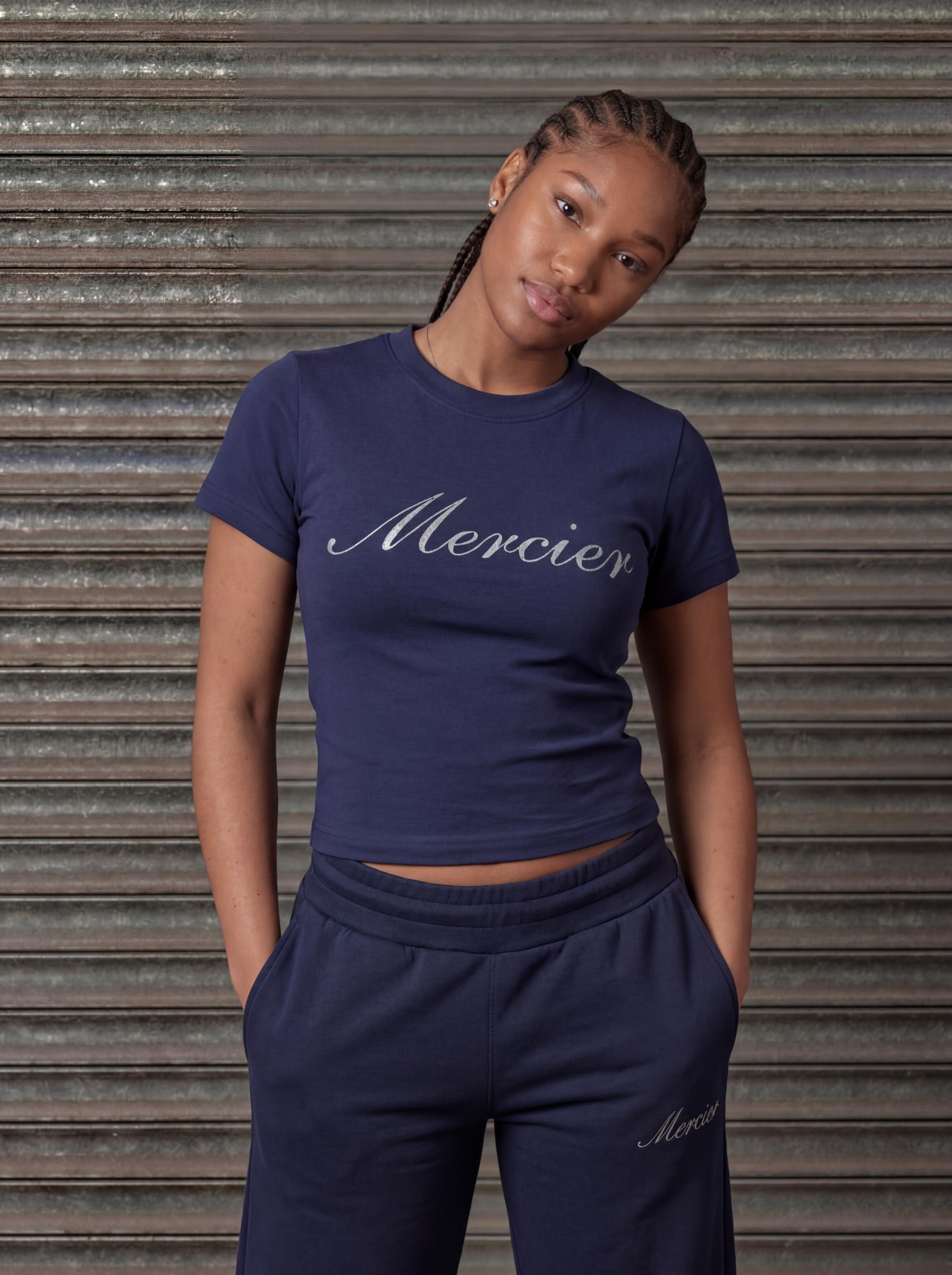 Mercier women's navy OG badge fitted t-shirt