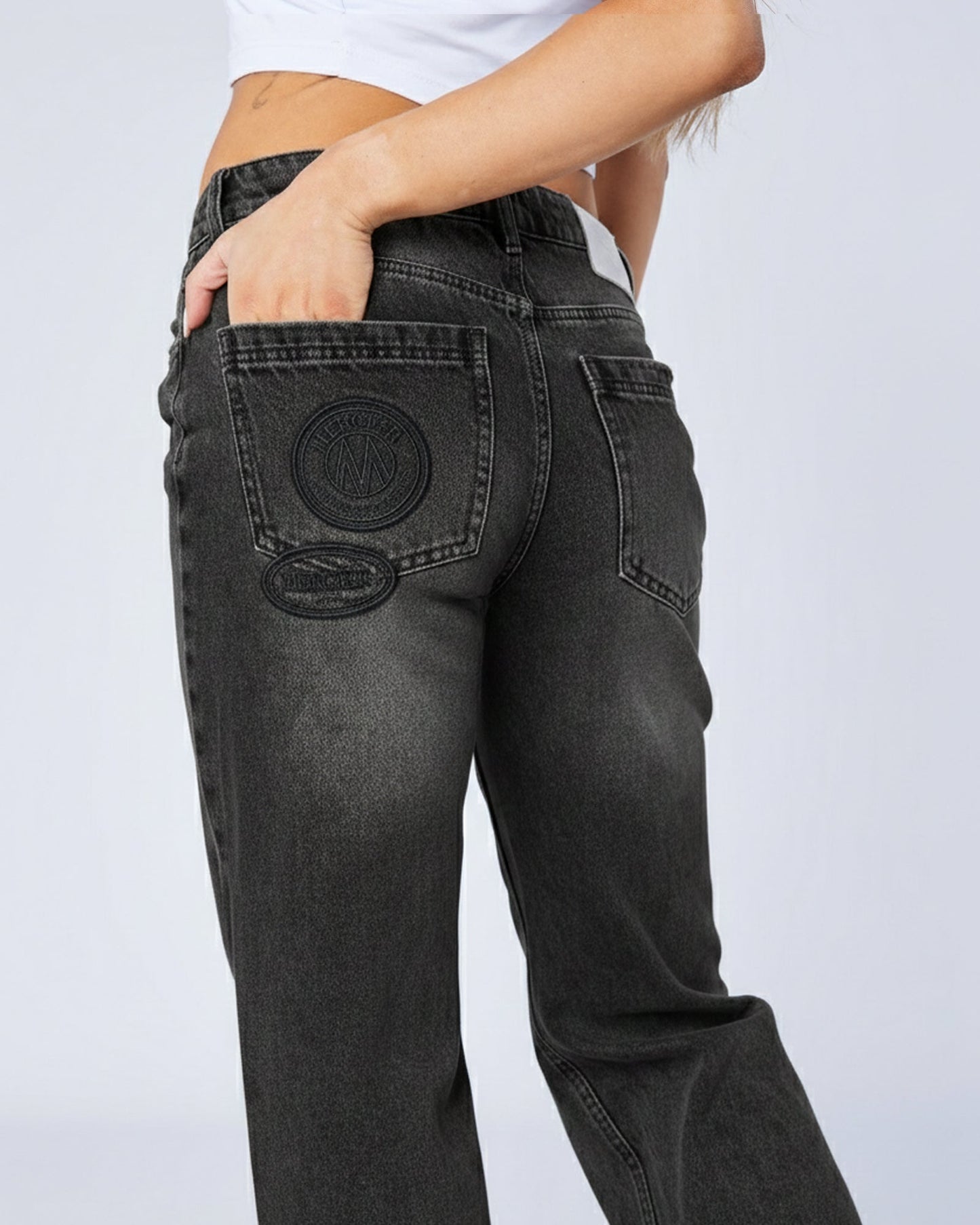 Mercier women's raw edge black denim jeans
