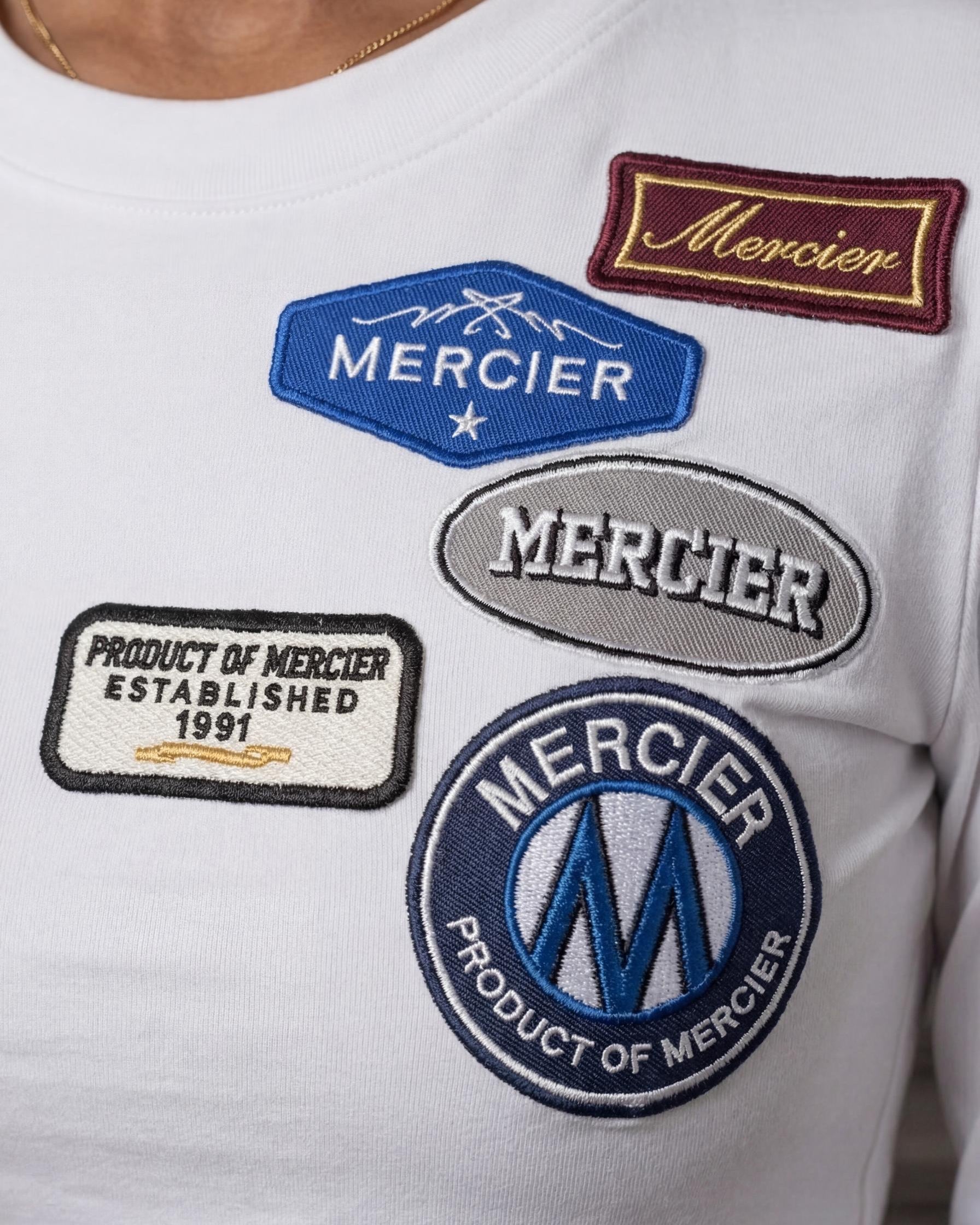 Mercier women's white OG badge fitted long sleeve t-shirt
